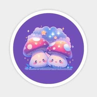 Whimsical Wonders: Two Cute Mushroom Delights Magnet